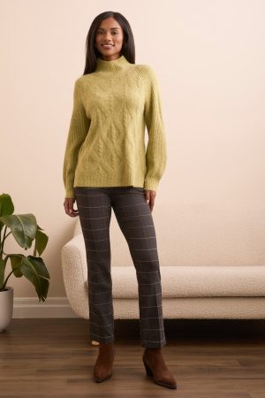 Long Puff Sleeve Mock Neck Sweater-Leek