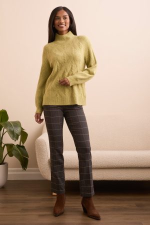 Long Puff Sleeve Mock Neck Sweater-Leek