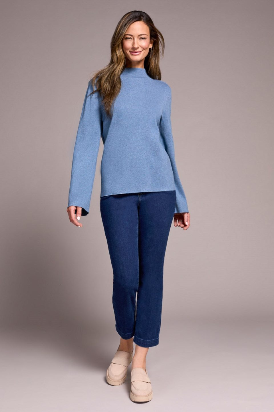 Long Sleeve Funnel Neck Sweater-H aqua
