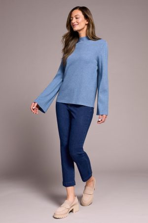 Long Sleeve Funnel Neck Sweater-H aqua