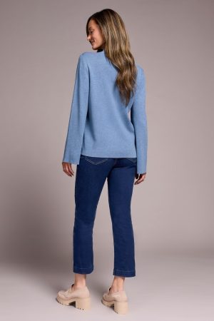 Long Sleeve Funnel Neck Sweater-H aqua