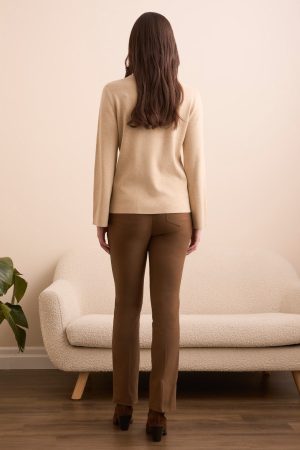 Long Sleeve Funnel Neck Sweater-H latte