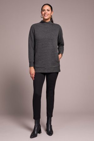 Long-Sleeve Tunic With Invisible Pockets-Charcoal