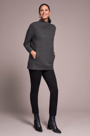 Long-Sleeve Tunic With Invisible Pockets-Charcoal