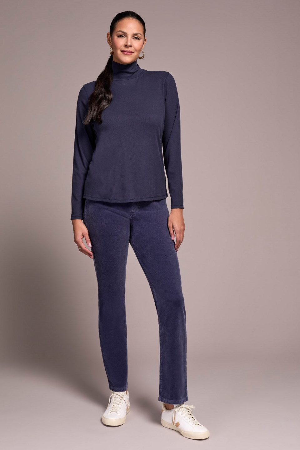 Long-Sleeve Turtle Neck Top-Sapphire