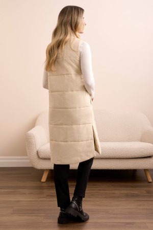 Longline Zip-Front Quilted Vest-Moonstone