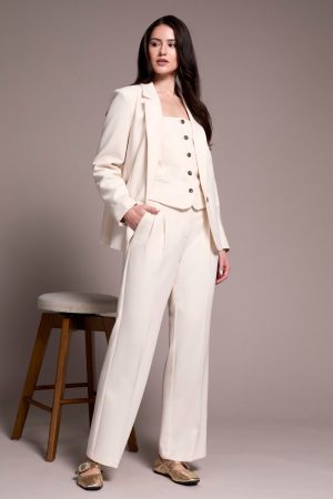 Signature Luxury Twill High Rise Pleated Trousers-Moonstone