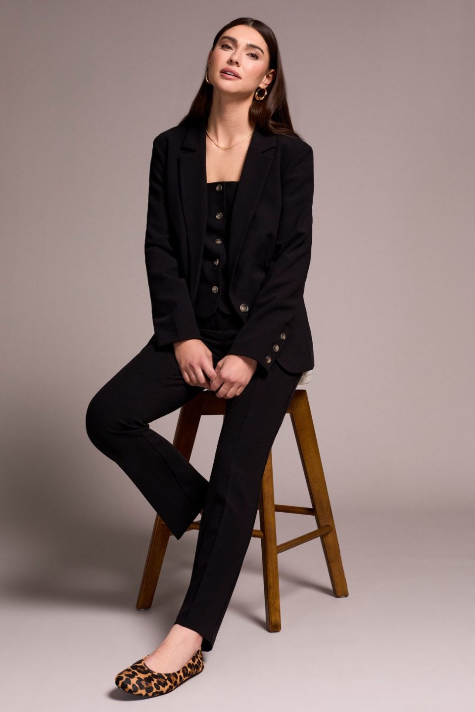 Signature Luxury Twill Long-Sleeve Lined Blazer-Black