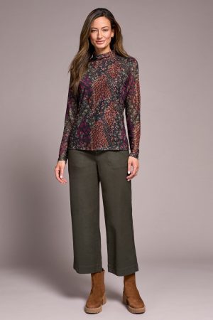 Mesh Turtleneck Top With Lining-Plumwine