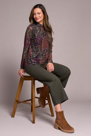 Mesh Turtleneck Top With Lining-Plumwine
