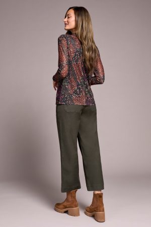 Mesh Turtleneck Top With Lining-Plumwine