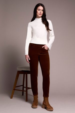 Micro Cord Audrey Pull-On Slim Ankle Pants-Dk anise