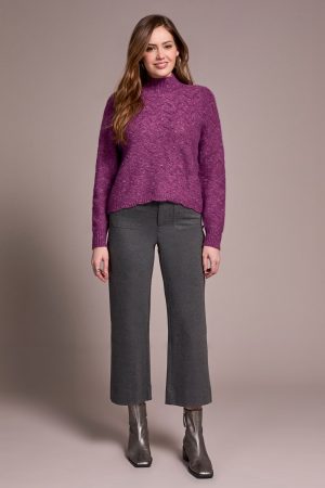 Mock Neck Drop Shoulder Sweater-M dahlia muave