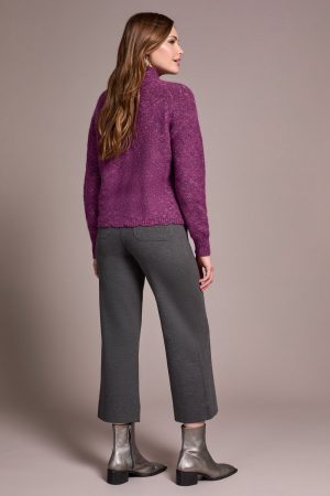 Mock Neck Drop Shoulder Sweater-M dahlia muave