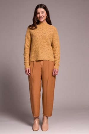 Mock Neck Drop Shoulder Sweater-M turmeric