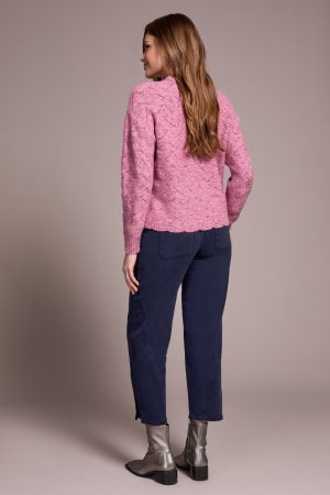 Mock Neck Drop Shoulder Sweater-M vintage lilac