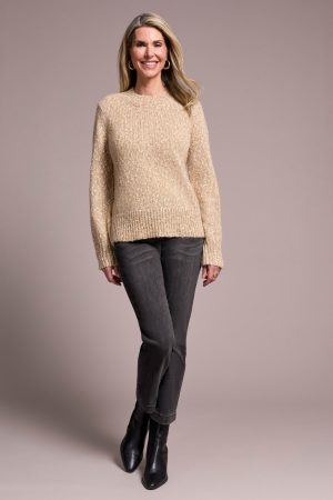 Novelty Mix Long-Sleeve Mock Neck Sweater-Sandstone