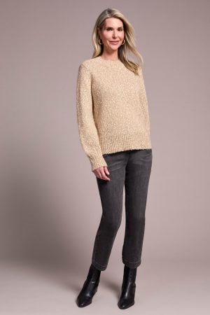 Novelty Mix Long-Sleeve Mock Neck Sweater-Sandstone