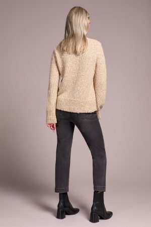 Novelty Mix Long-Sleeve Mock Neck Sweater-Sandstone