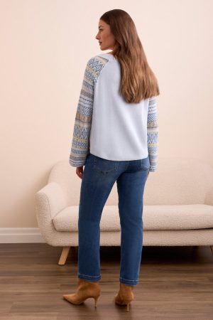 Novelty Mixed Scoop Neck Sweater-Chambray