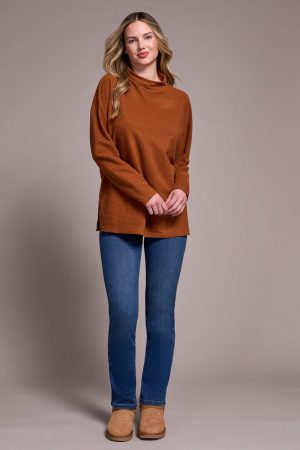 Ottoman Knit Drop Shoulder Cowl Neck Tunic-H gingerspice