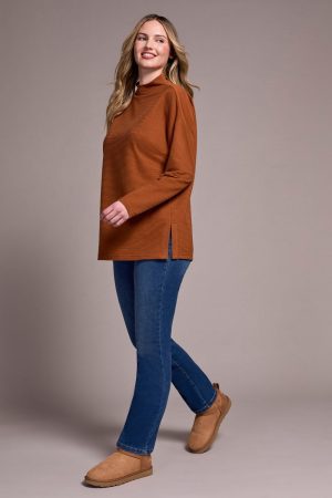 Ottoman Knit Drop Shoulder Cowl Neck Tunic-H gingerspice