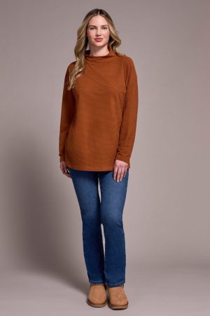 Ottoman Knit Drop Shoulder Cowl Neck Tunic-H gingerspice