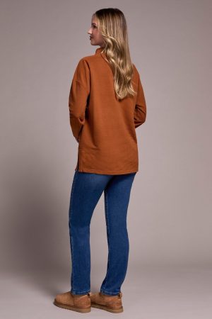 Ottoman Knit Drop Shoulder Cowl Neck Tunic-H gingerspice