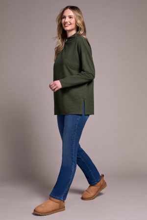 Ottoman Knit Drop Shoulder Cowl Neck Tunic-H spruce