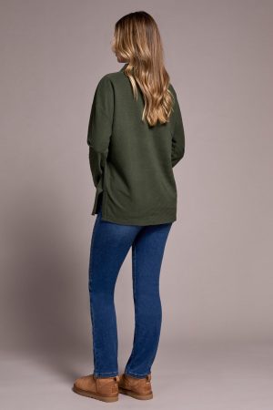 Ottoman Knit Drop Shoulder Cowl Neck Tunic-H spruce