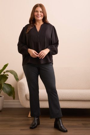 Printed Ponte Pull-On Kick Flare Ankle Pant-Charcoal