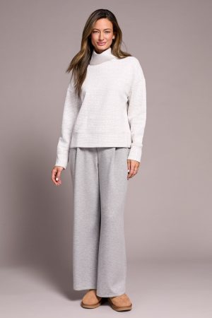 Puckered Knit Drop Shoulder Funnel Neck Top-H frostgrey