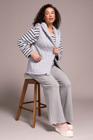 Quilted Cotton Long Hooded Vest-Grey mix