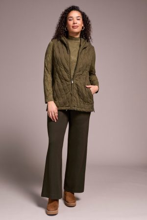 Quilted Cotton Long Hooded Vest-Ivy