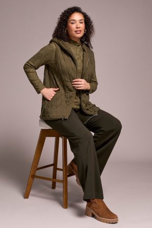 Quilted Cotton Long Hooded Vest-Ivy