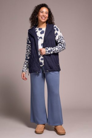Quilted Cotton Long Hooded Vest-Sapphire