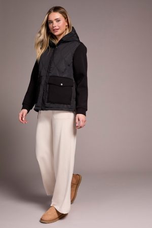 Quilted-Front Combo Puffer Coat-Black