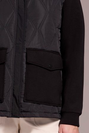 Quilted-Front Combo Puffer Coat-Black