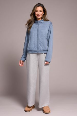 Quilted Lightweight Zip-Front Mock Neck Jacket-Slateblue