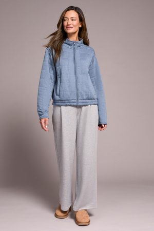 Quilted Lightweight Zip-Front Mock Neck Jacket-Slateblue