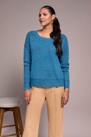 Saddle Stitch Crew Neck Sweater-Celestial