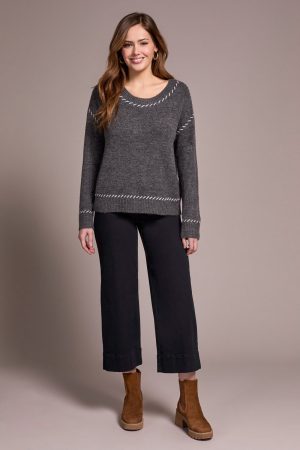 Saddle Stitch Crew Neck Sweater-H charcoal