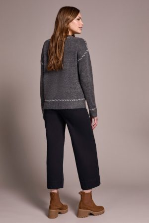 Saddle Stitch Crew Neck Sweater-H charcoal
