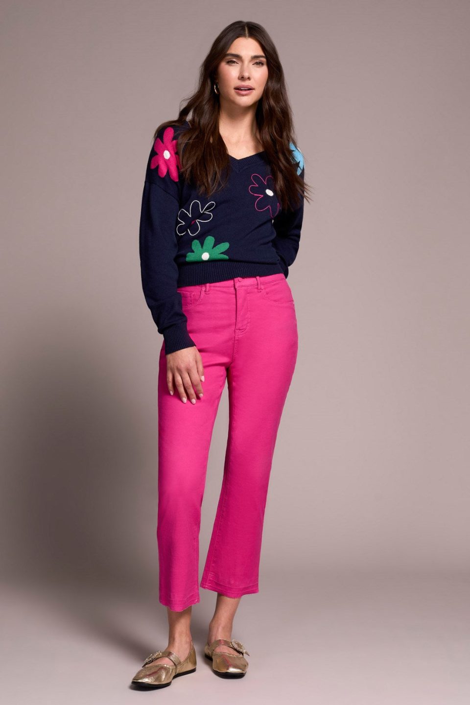 Super Stretch Sophia Curvy Micro Flare Crop Jeans-Cherrypink