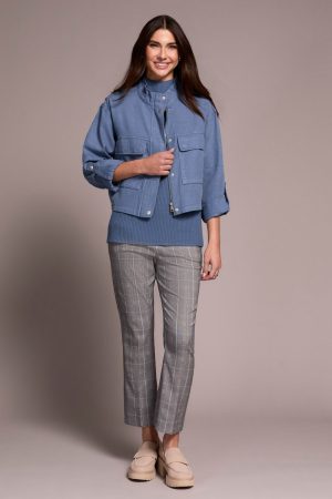 Slub Twill Zip-Front Mock Neck Jacket-Slateblue