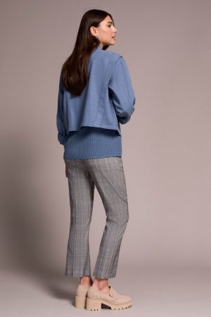 Slub Twill Zip-Front Mock Neck Jacket-Slateblue