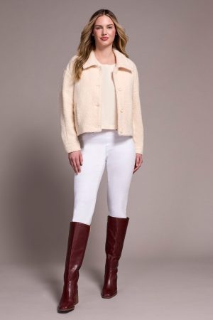 Soft Boucle Button-Front Jacket-Cream