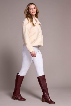 Soft Boucle Button-Front Jacket-Cream