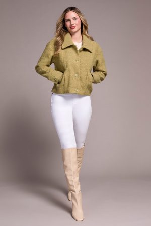 Soft Boucle Button-Front Jacket-Oliveleaf