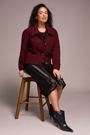 Soft Boucle Button-Front Jacket-Passion plum
